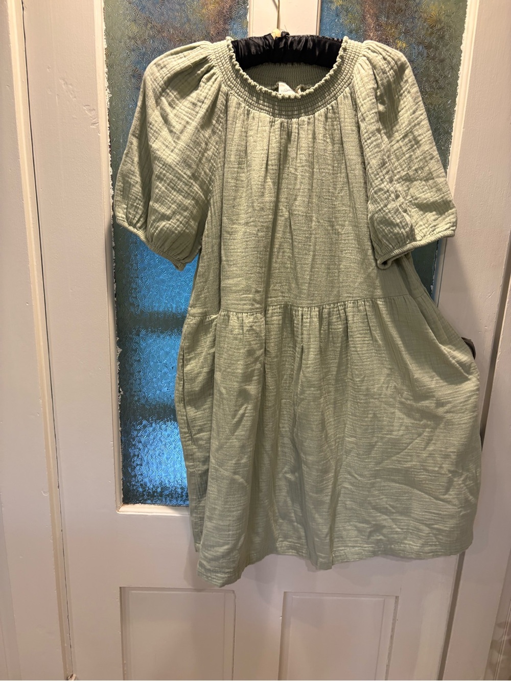 Universal Thread L Light Sage Puff Sleeve Gauze Dress 💯 Cotton